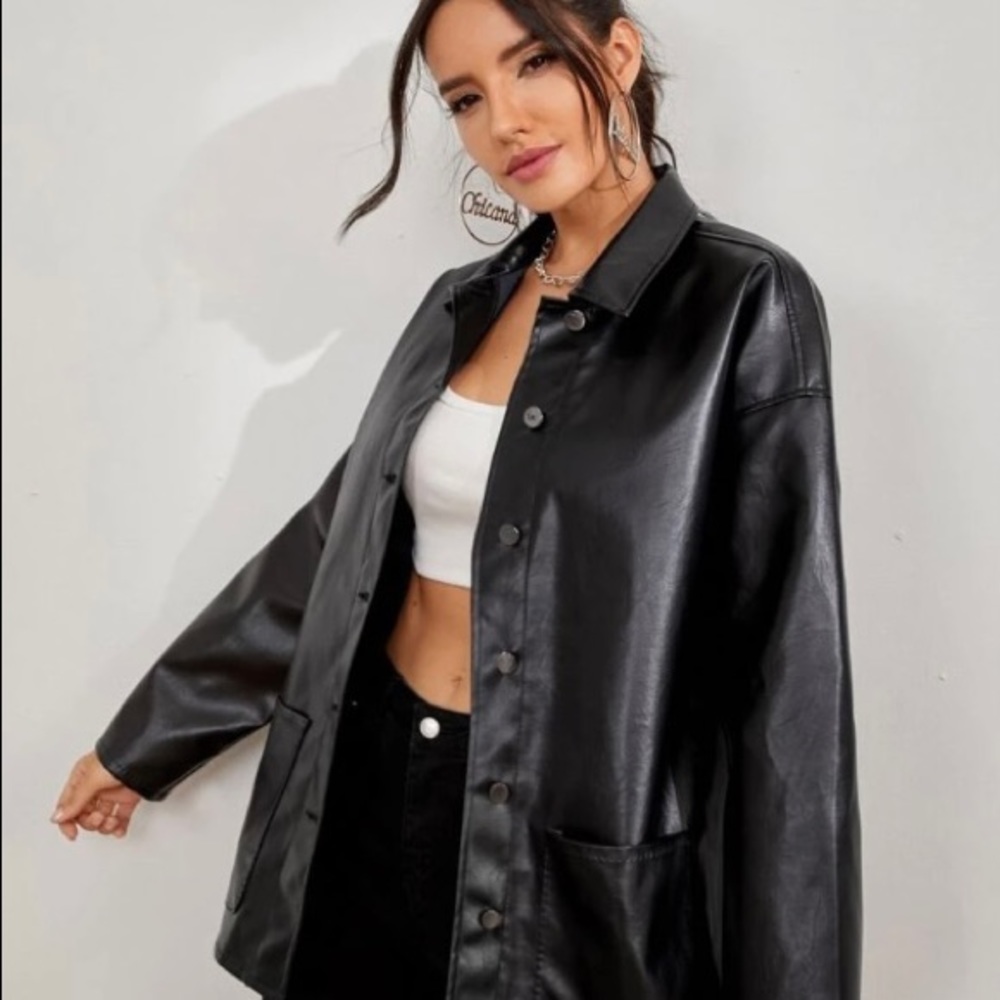 Oversized Faux Leather Shacket